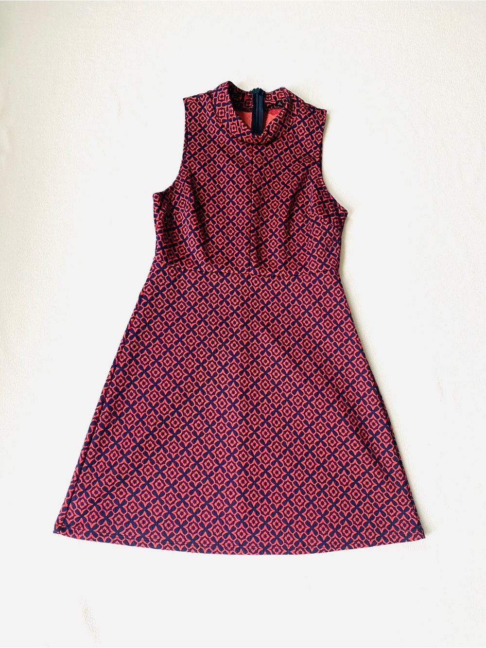 Aqua Sleeveless Mini Dress in Navy and Pink Geometric Print